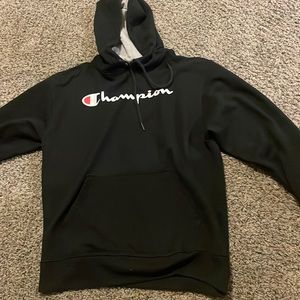 Black champion hoodie, size medium